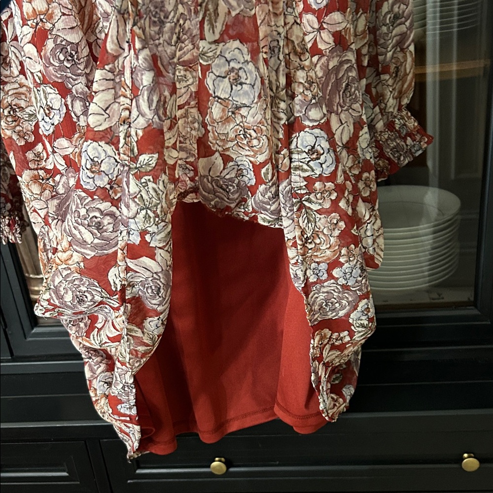 Maurices Red and Cream Floral Long Sleeve Dress - Picture 5 of 5